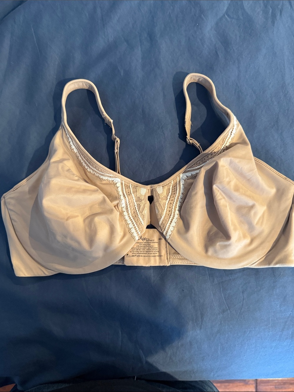 Olga Beige Full Coverage Wire-Free Bra with Lace Trim